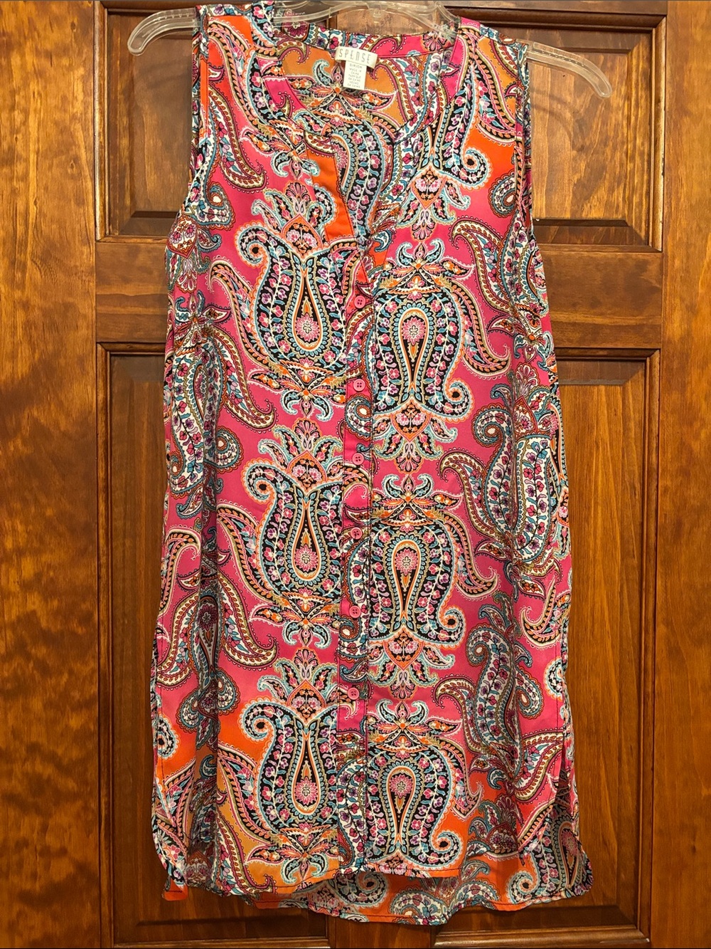 Spense Sleeveless Paisley Midi Dress in Pink and Orange